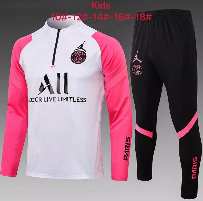 Kids PSG 2021/22 White Pink Training Suit (Sweatshirt+Pants)